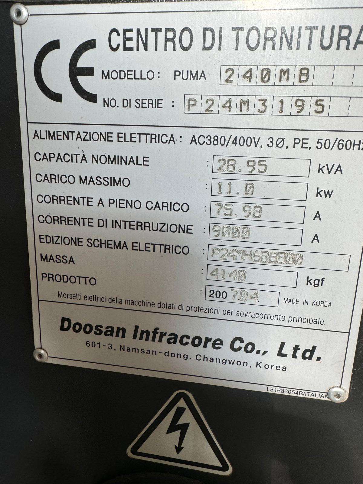 TORNIO CNC 3 ASSI mod. Puma 240 MB